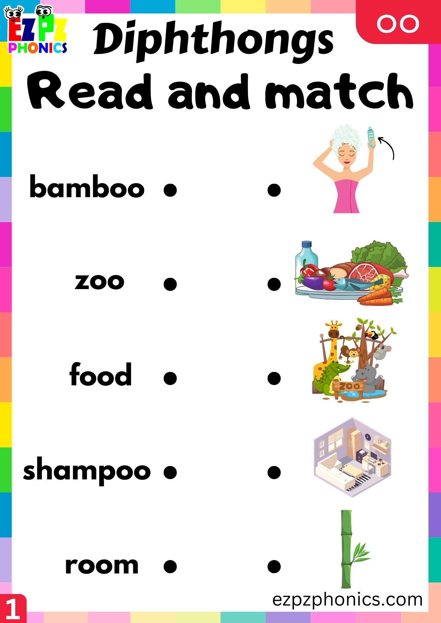 oo Diphthong Read and Match the Image Worksheet PDF Download